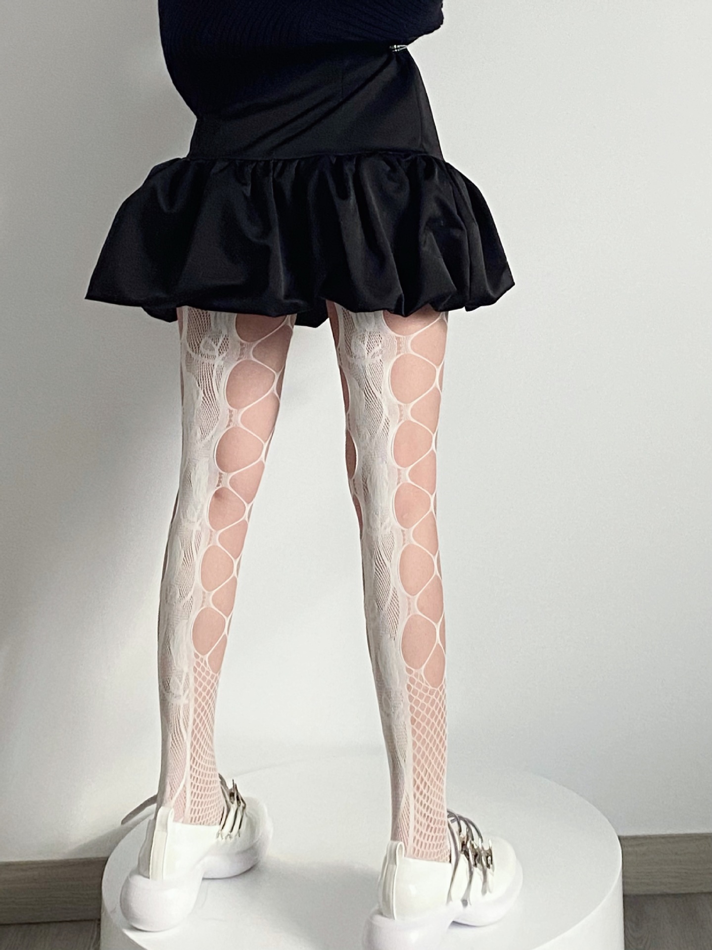 新品甜酷双侧镂空性感渔网袜白色纯欲风打底丝袜连裤袜