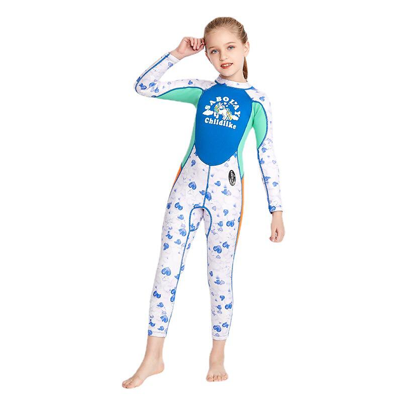sabolay新款儿童连体潜水服 保暖抗压浮潜冲浪服女防晒游泳衣定制