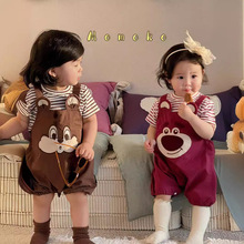 档口品牌丸纸2024夏婴幼男童女童可爱草莓熊背带裤两件套 WZ82102