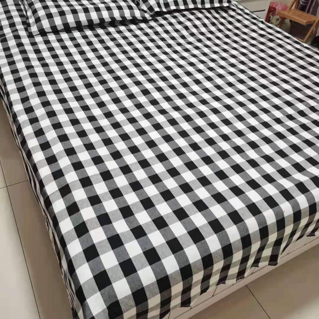 蓝白格单人床单