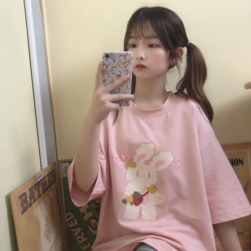 日系软妹短袖女纯棉t恤2021新款韩版宽松学院风可爱少女半袖上衣