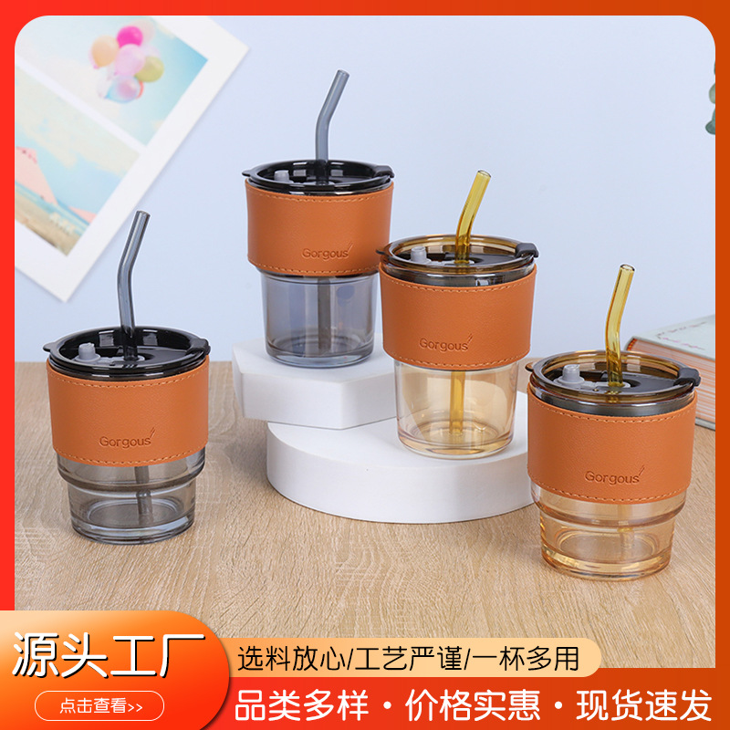 批发冷萃竹节杯带盖玻璃杯高颜值ins网红爆款咖啡杯促销杯伴手礼