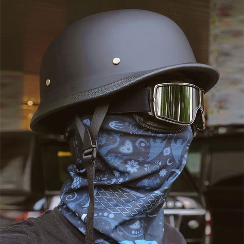 3C认证机车复古头盔摩托车瓢盔哈雷德式钢盔帽大兵盔巡航半盔跨境