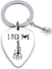跨境不锈钢吉他拨片钥匙扣 I Pick You创意简约时尚情侣钥匙链