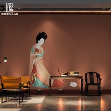 古典中式唐代仕女无缝壁画洗浴会所包厢房墙纸酒店背景墙壁纸墙布