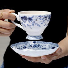 复古青花咖啡杯碟套装唐山骨质瓷咖啡杯英式下午茶水杯陶瓷礼品杯