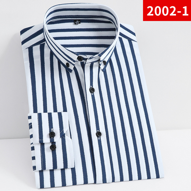 2022 Spring Striped Shirt Men's Long-Sleeved Stretch Slim Shirt Men's Business Light Luxury Leisure Iron-Free Shirt