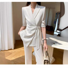 休闲西装套装女夏季薄款时尚气质职业名媛小香风白色系带西服1468