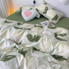 W1TR简约油画风郁金香ins床上四件套1.5m米绿色被套罩宿舍床单三