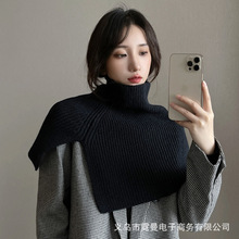 高领套头围脖女韩系小众设计感秋冬针织毛线开叉毛衣披肩保暖脖套
