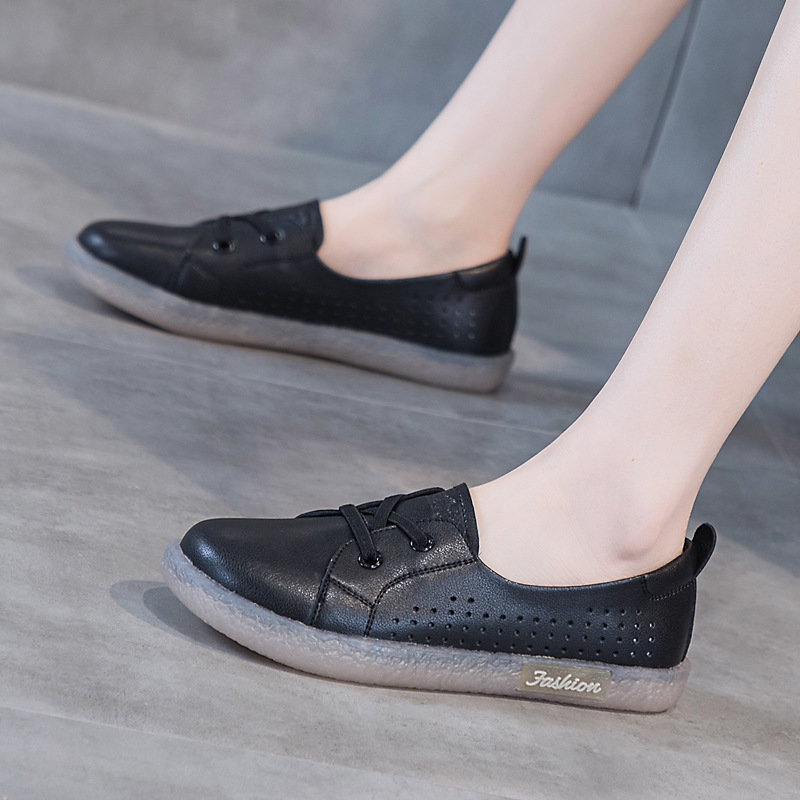 Oversized Shoes 2023 Spring and Summer New Versatile Cowhide White Shoes Genuine Leather Soft Bottom Single-Layer Shoes Hollow out Flat Pregnant Women's Shoes