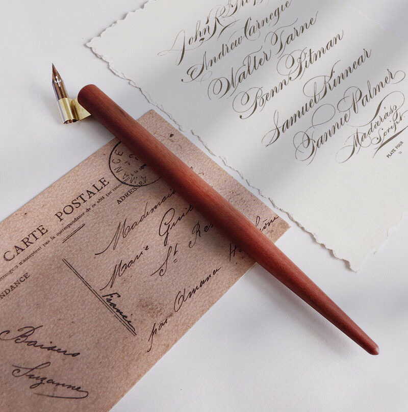 简约复古实木斜杆笔英文书法花式斜头笔杆圆体花体字es蘸水笔专用