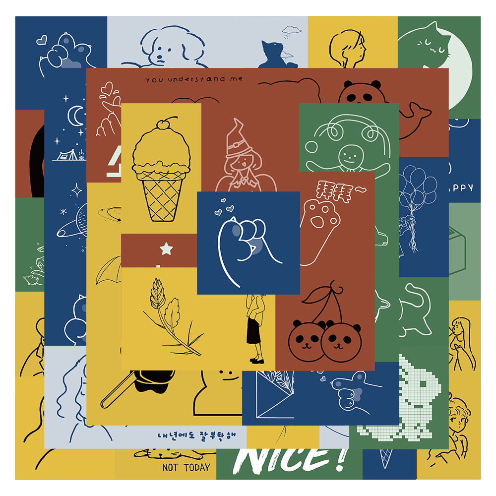 48张ins风简约风贴纸笔记本电脑拉杆箱行李箱手账水杯防水diy贴画