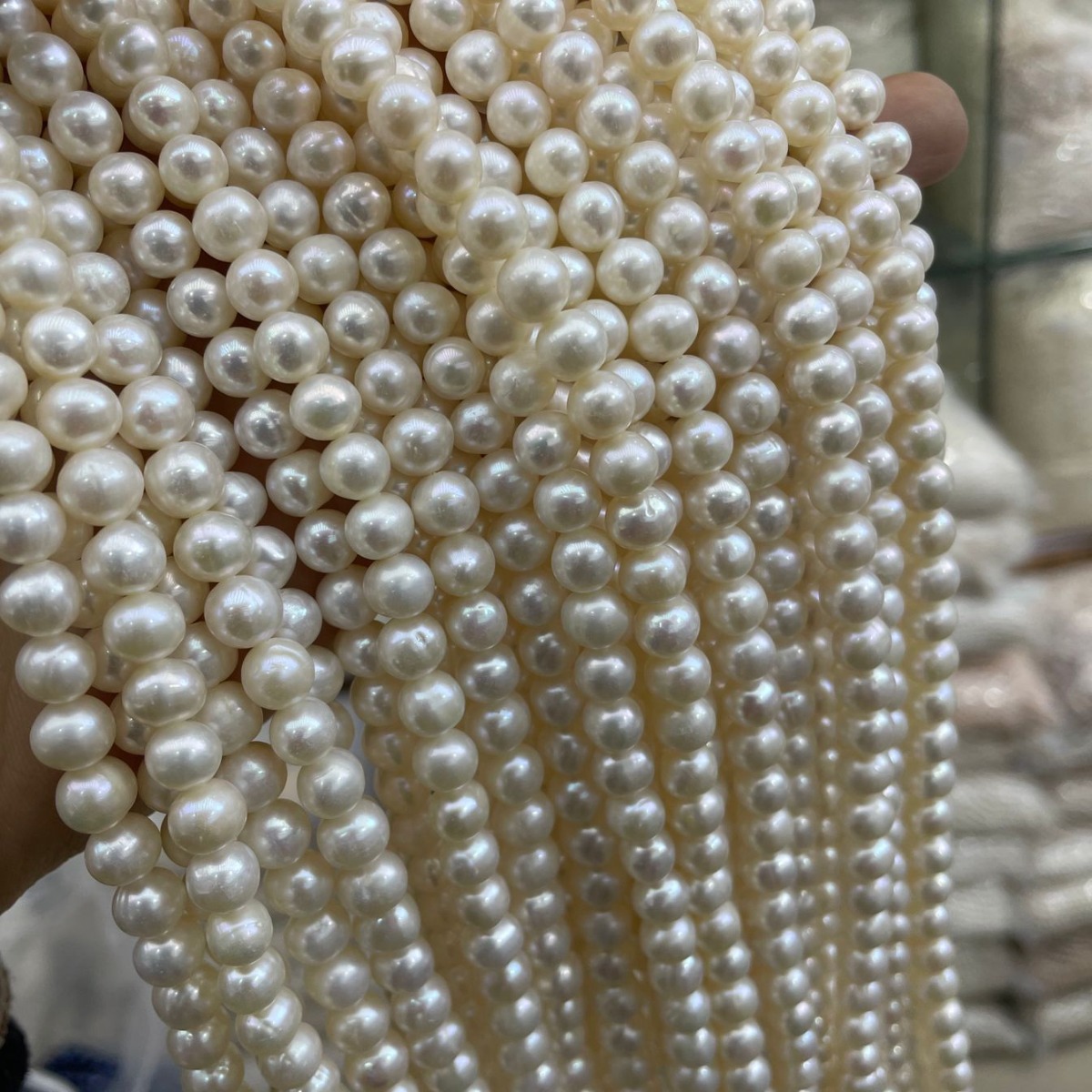 7-8mm淡水天然珍珠近圆微瑕少量生长纹diy珍珠项链手链珍珠饰品