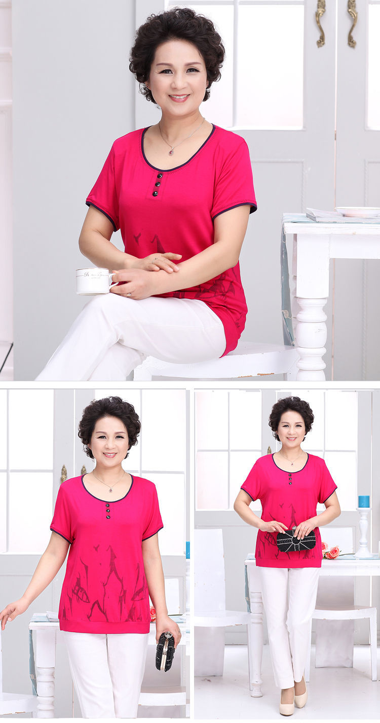 中老年夏装短袖莫代尔加肥加大码宽松背心女t恤妈妈装夏季半袖女