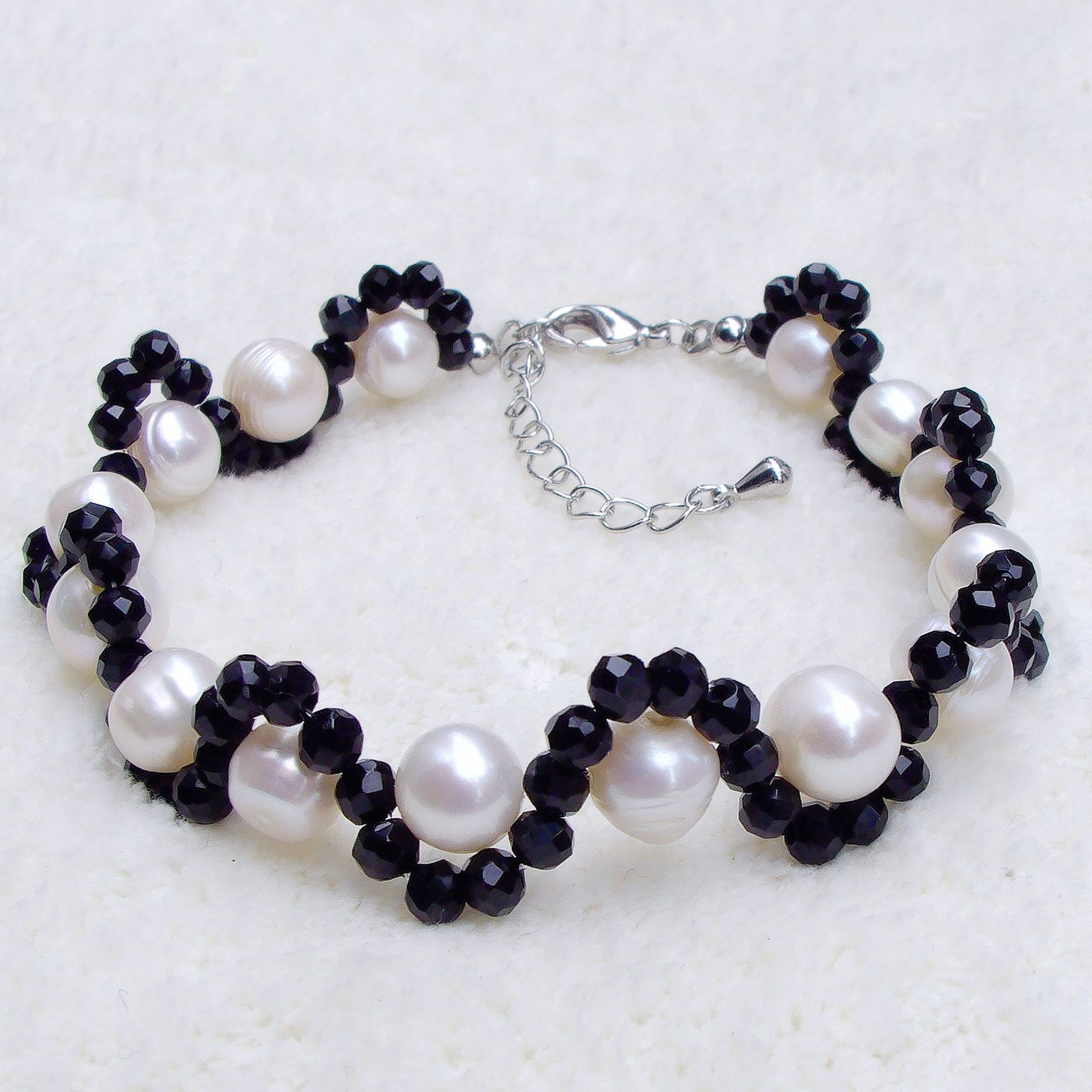 7-8m天然淡水珍珠手链赛伊娜实拍韩系时尚简约个性饰品黑水晶串珠