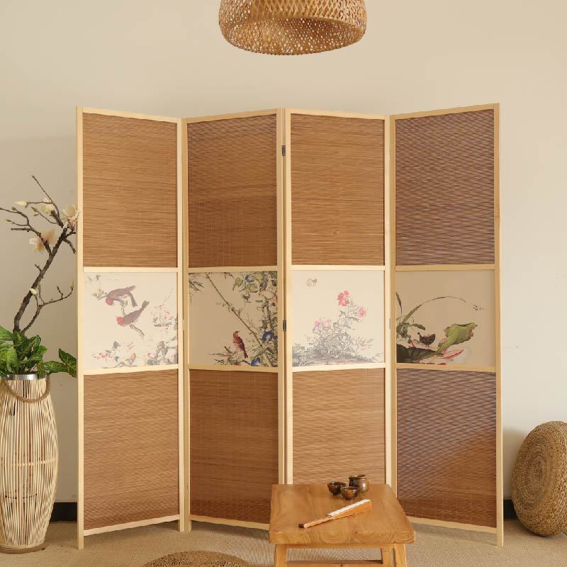 竹子屏风折叠移动实木中式现代简约玄关客厅办公室卧室折屏隔断墙