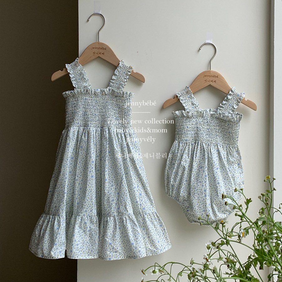 {jennybebe}夏季新韩版婴幼儿清新碎花背心爬服女宝宝吊带连衣裙
