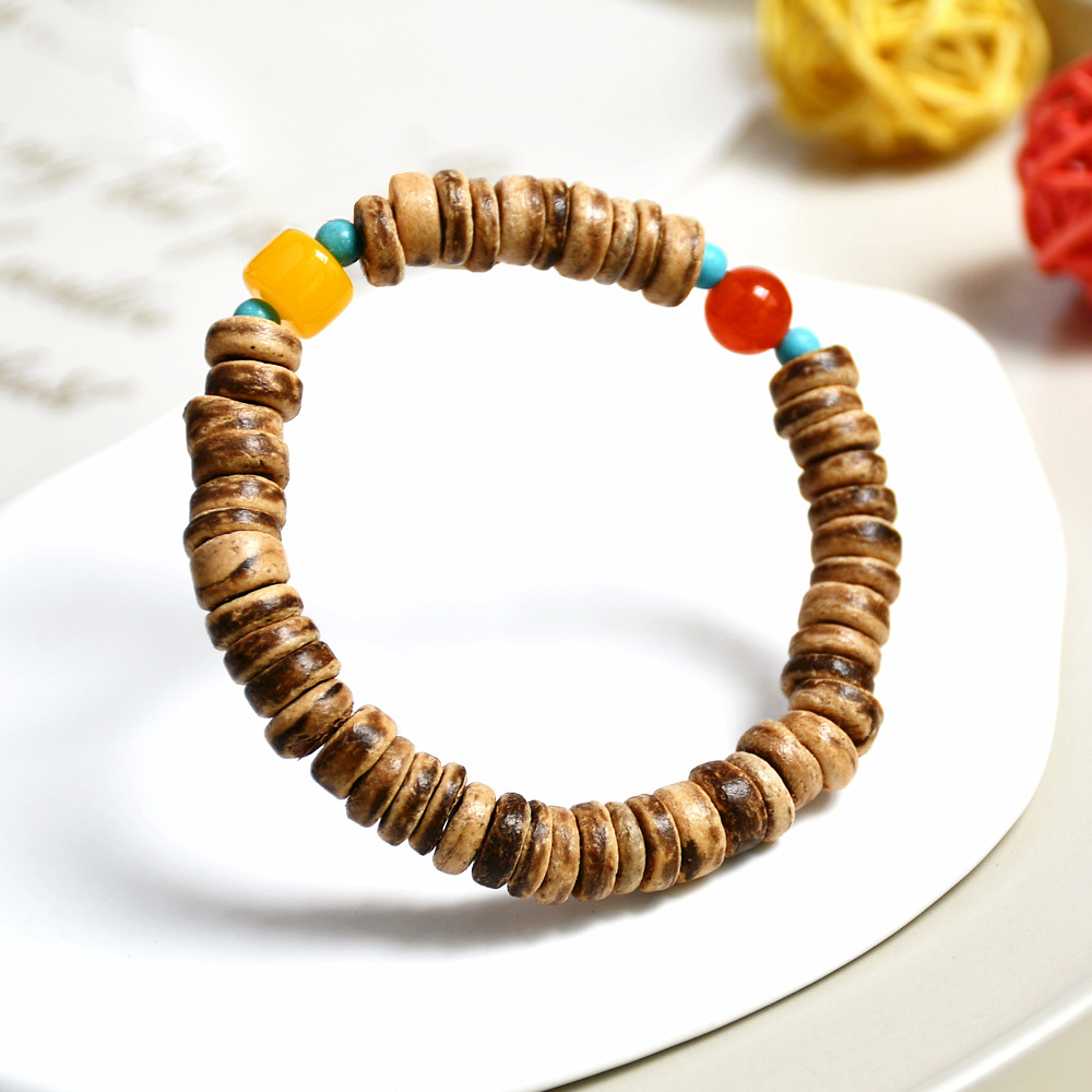 复古文艺椰壳串珠南红手链女秋冬波西米亚风蜜蜡手串批发原创饰品