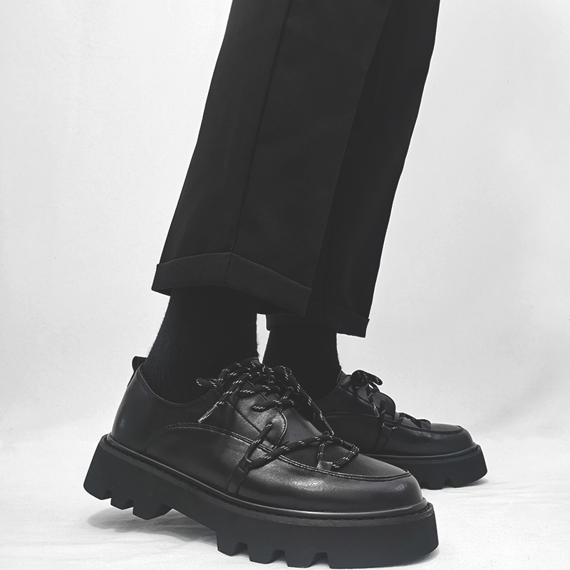 ins港风雅痞厚底小皮鞋英伦商务正装德比鞋日系小众复古增高男鞋