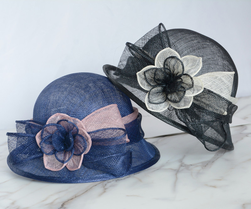 华巧 英伦女王风麻纱帽 复古卷边 帽檐遮阳时装帽夏日防晒帽子女