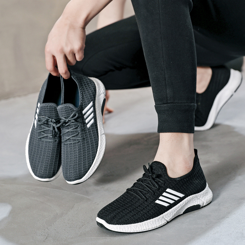 318a Autumn Leisure Black Low-Top round Head Four Bars Sneaker Flying Woven Old Beijing Cloth Shoes Walking Shoes Men's Shoes