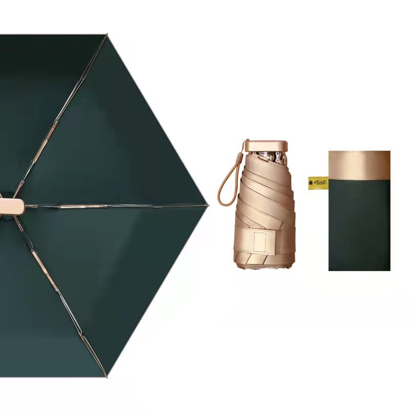 Japanese Creative 50% off 2024 New Six-Fold Umbrella Mini 14cm Sunny and Rainy Dual-Use Gold Capsules Sun Umbrella Pocket Umbrella Female