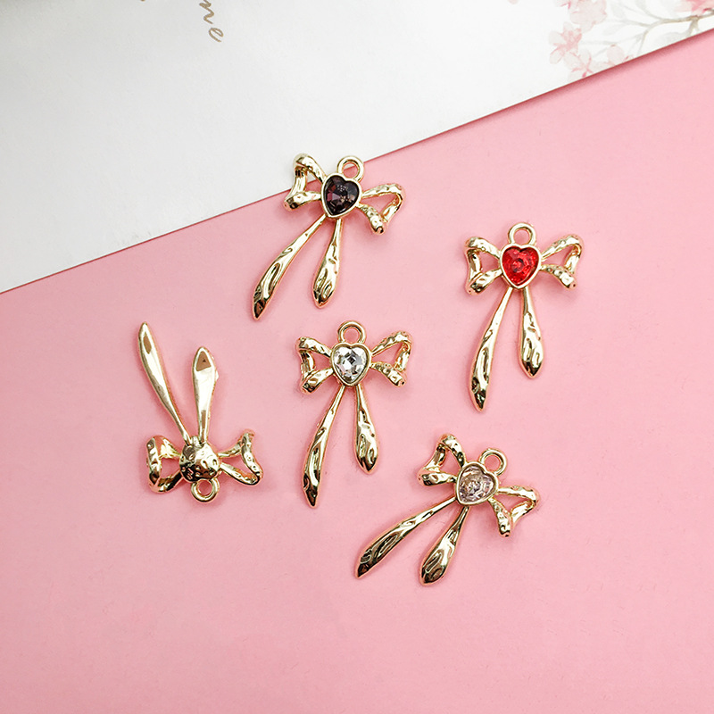 DIY Korean Accessories 1 Color-Preserving Plated Diamond Bow Pendant Personalized Color Multifunction Pendant Earrings Wholesale