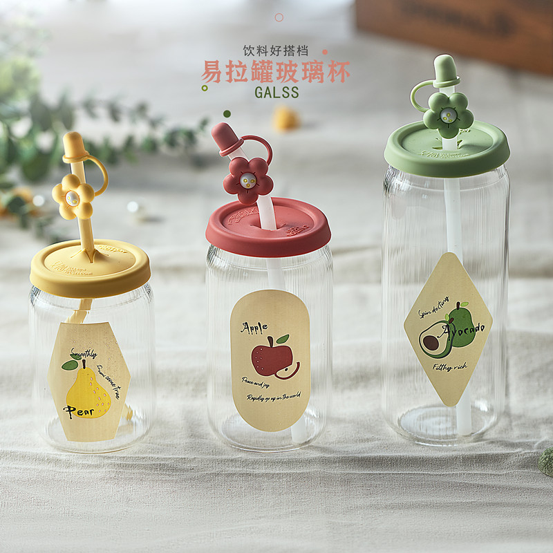 Cute Ins Fruit Gaopeng Expensive Couple Coffee Cup with Straw Water Cup with Lid White Jade Straw Coke Cup