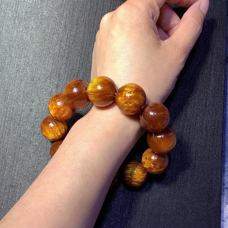 新款金丝蜜蜡香珀手串男女生士蜜蜡圆珠情侣手链蜜蜡圆珠文玩佛珠