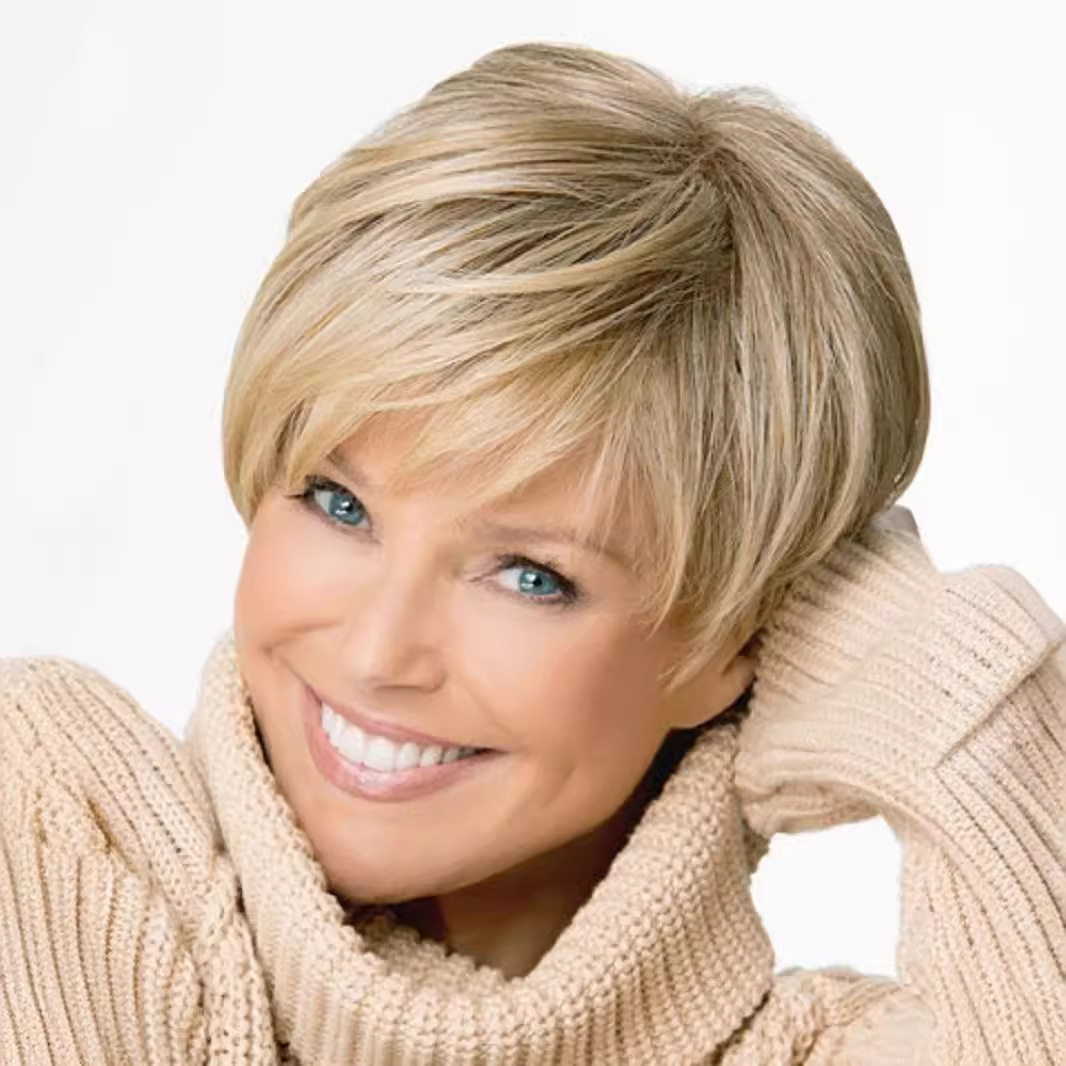 欧美外贸假发女短发金色斜刘海短直发蓬松逼真化纤短假发头套现货