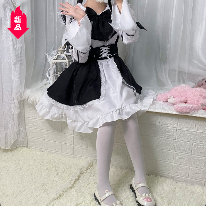 黑白长袖lolita哥特风女仆装 洛丽塔洋装 女装大佬连衣裙 伪娘装
