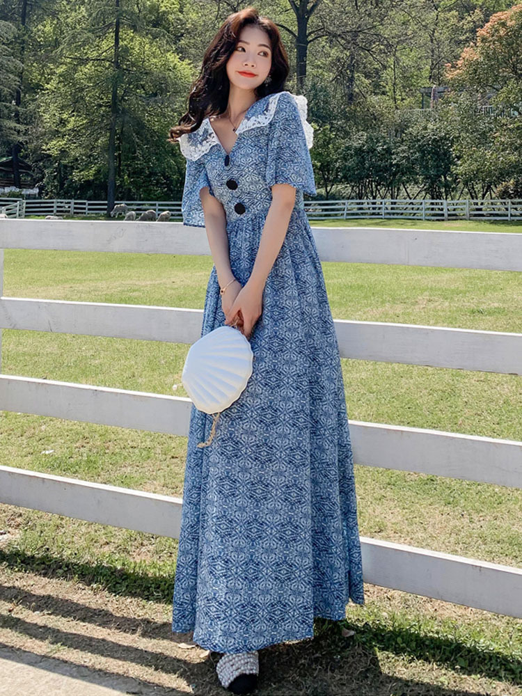 夏季法式长裙及踝女超仙高腰雪纺高个子仙女裙到脚踝超长款连衣裙