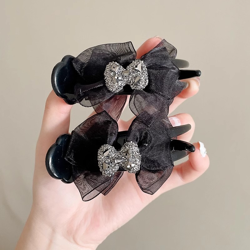 水钻马尾发夹女生后脑勺蝴蝶结抓夹丸子头大号夹子高级感头饰顶夹