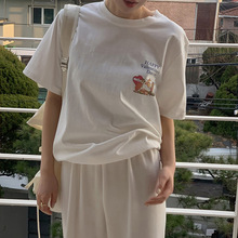 2024【现】韩东大门春夏新款可爱减龄字母图案宽松圆领短袖T恤女