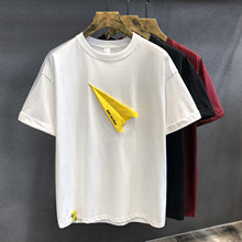 丹麦设计师创意纸飞机贴布刺绣短袖T恤男士打底衫情侣半袖体恤男