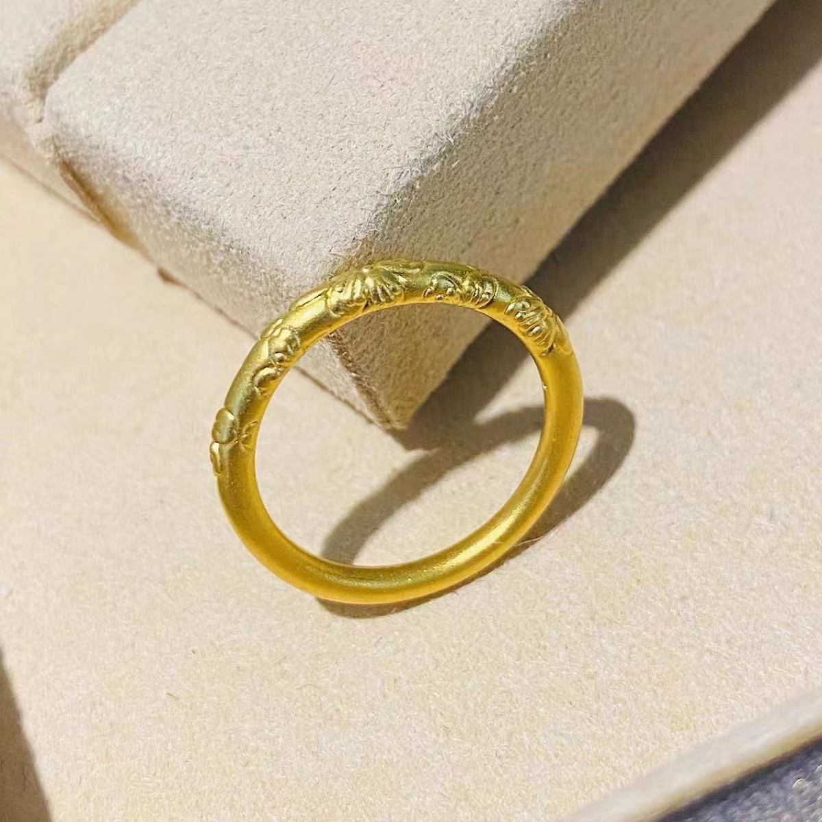 足金999樱花戒指国风花朵古法浮雕素金指环黄金尾戒金店礼品批发