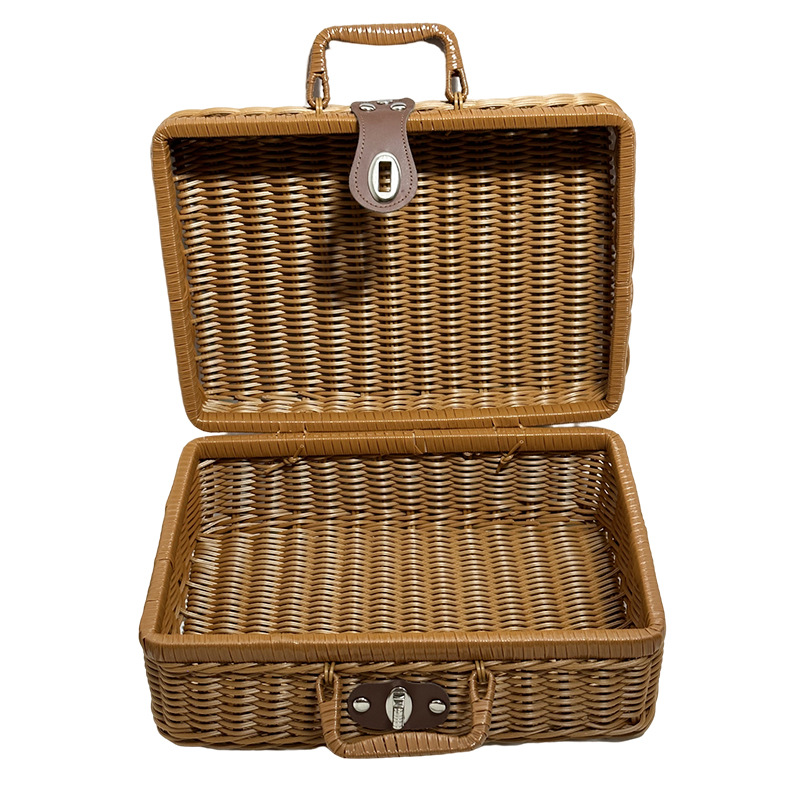 Manufacturer Retro Storage Luggage Photo Props Storage Box Plastic Woven Storage Box Wedding Candies Box Gift Suitcase