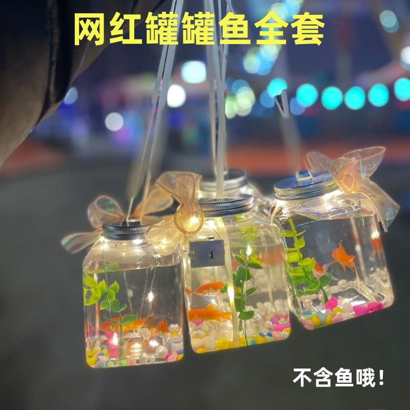 Can Fish Jar Internet Celebrity Can Bucket Fish Tank Plastic Square Cup Pet Box Plastic with Lid Glass Flower Container