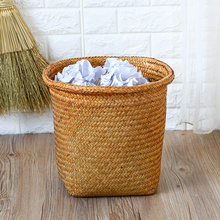 家用大号草编垃圾桶 编织垃圾篓 田园废纸篓 收纳桶 花盆套安