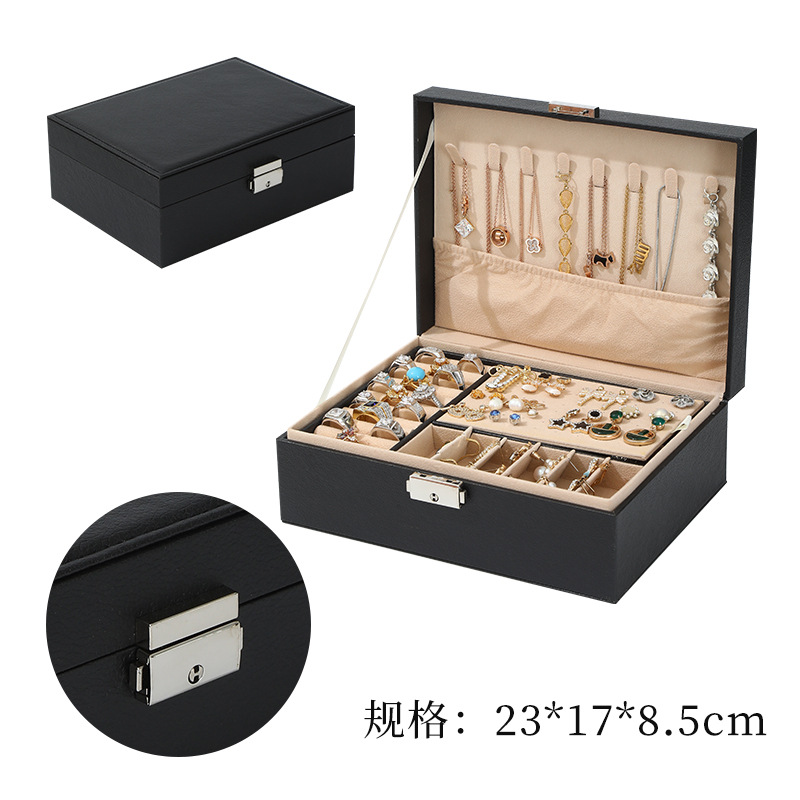 Wholesale New Large Capacity Double Layer with Lock Jewellery Box Pink Flannel Necklace Jewelry Wooden Jewelry Box