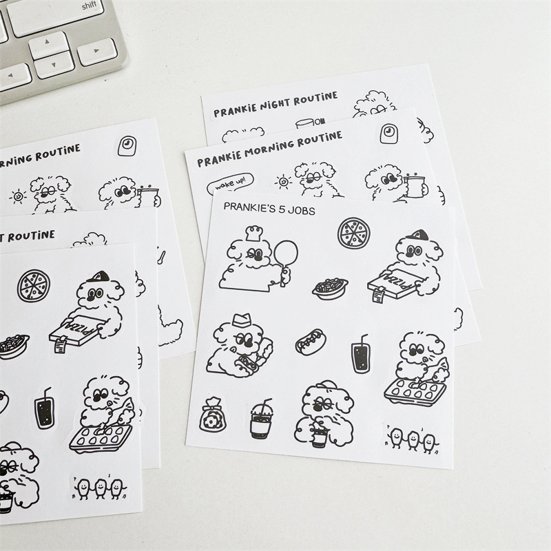 韩国贴纸新款可爱prankies dog小狗 贴法式简笔画手账贴纸-阿里巴巴