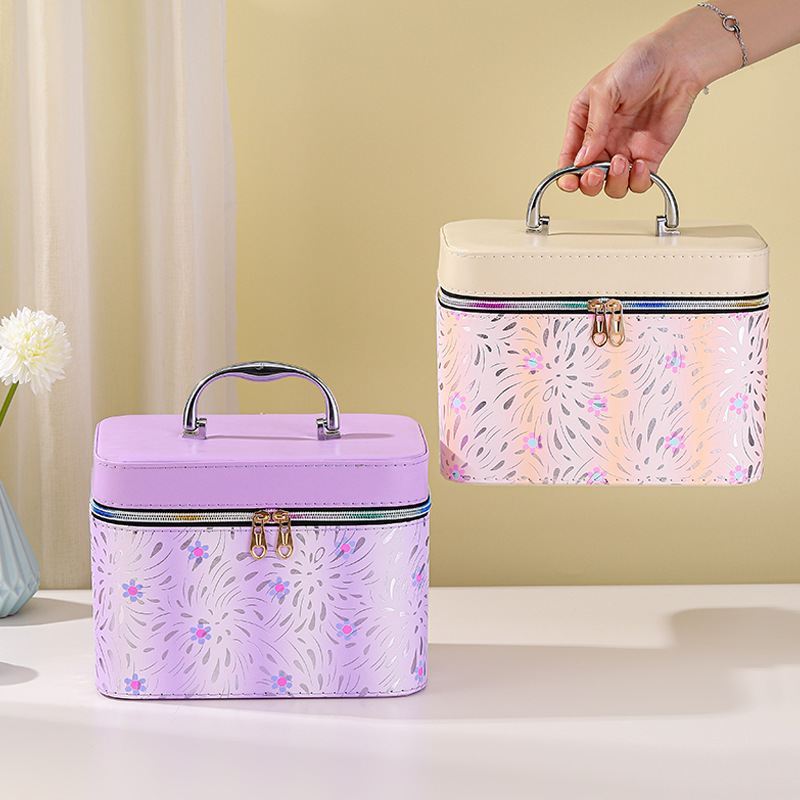 Cosmetic Bag Large Capacity High-Grade Ins Style High-Looking Portable Waterproof Portable Cosmetic Case with Mirror Three-Piece Set