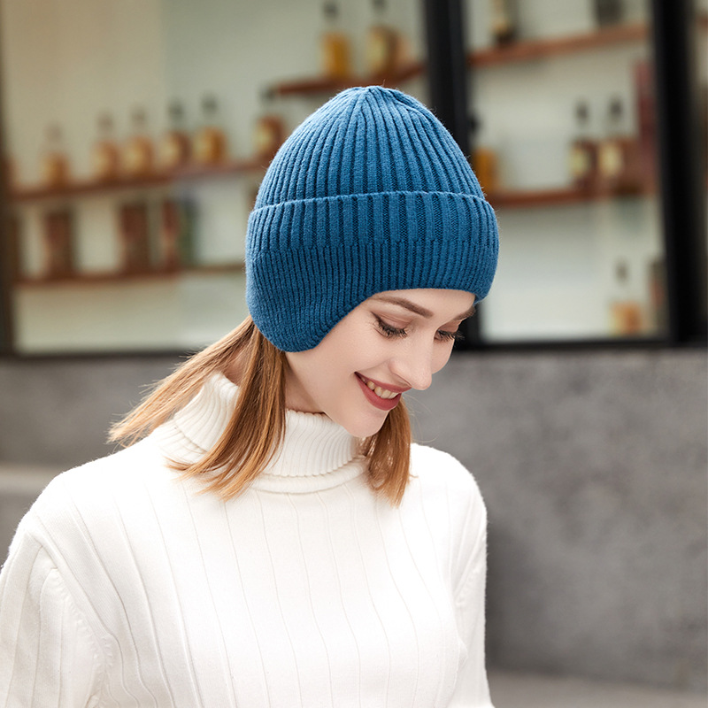Hat Female Winter Thicken Thermal Earmuffs Hat Men's Riding Cold-Proof Sleeve Cap Knitted Woolen Cap Toe Cap Beanie Hat