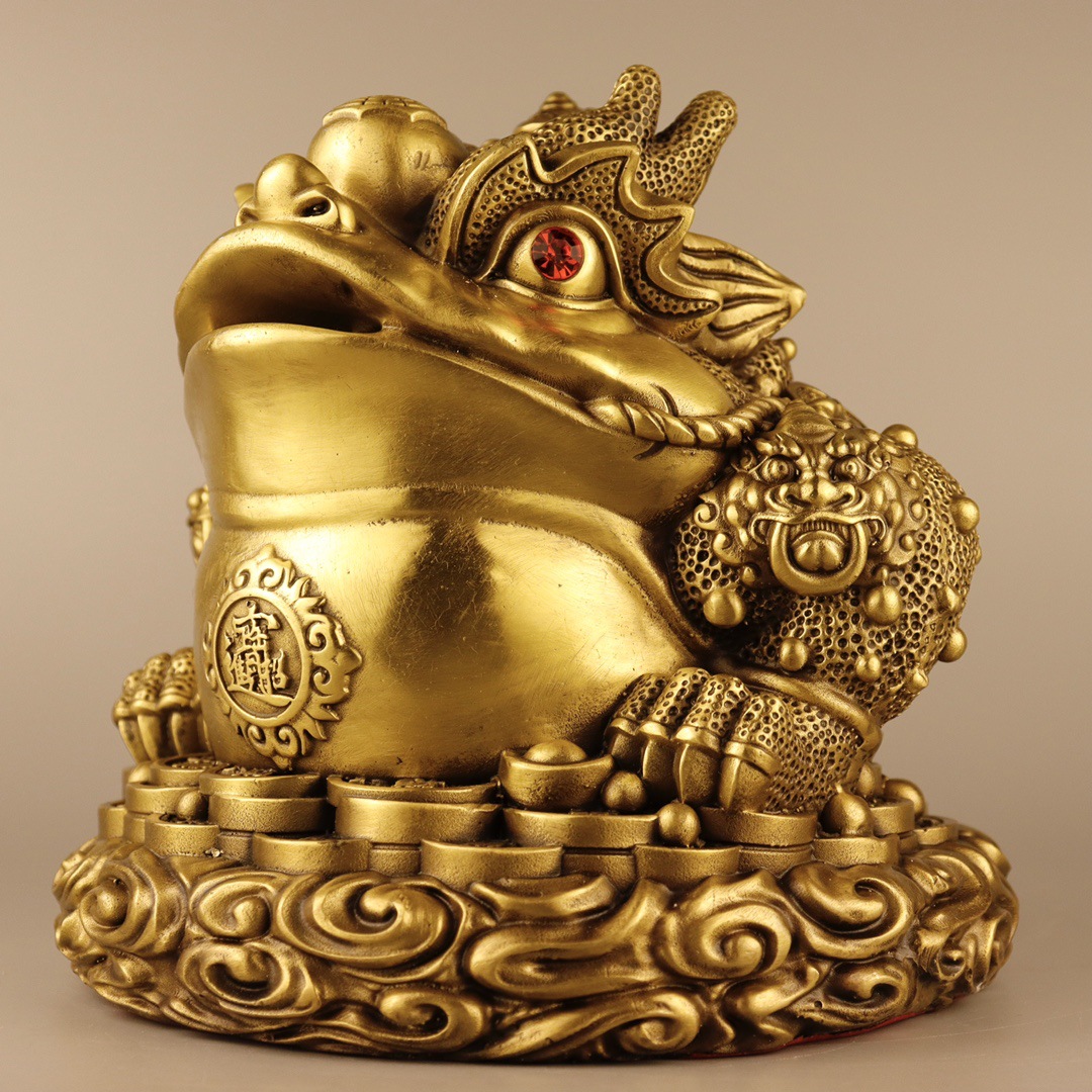 黄铜金蟾摆件铜祥云双角如意金蟾家居装饰创意礼品工艺品一件代发