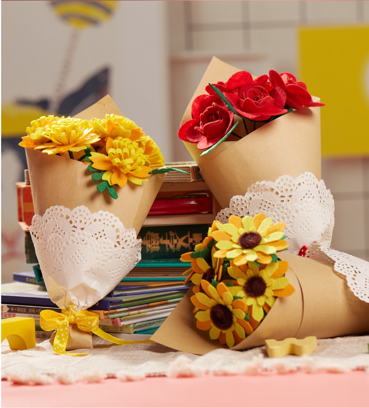 教师节手捧花礼物儿童自制不织布花束创意手工diy贺卡制作材料包