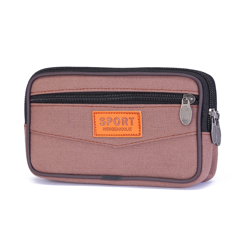 New Canvas Zipper Belt Waist Bag Running Cell Phone Belt Bag Construction Site Stall Cross-Border Men's and Women's Wallet Mobile Phone Bag