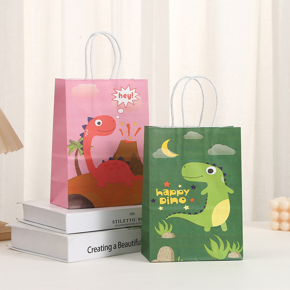 Kraft Paper Bag Small Dinosaur Printed Tote Bag Party Gift Packaging Bag Shopping Mall Gift Bag Wholesale