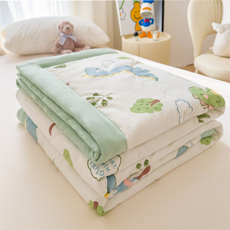 Washed Cotton Class a Summer Quilt Xinjiang Cotton Filled Air Conditioning Quilt Children Cartoon Printed Summer Cool Quilt Single Double Thin Quilt