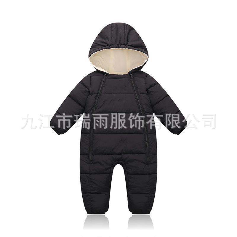 新款冬季男女婴童宝宝加绒加厚羽绒棉连体哈衣婴幼童连帽爬服